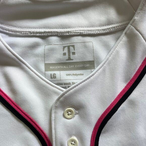 T-Mobile Baseball Jersey Button Up Employee White Pink Stitched Size Large - Picture 4 of 8
